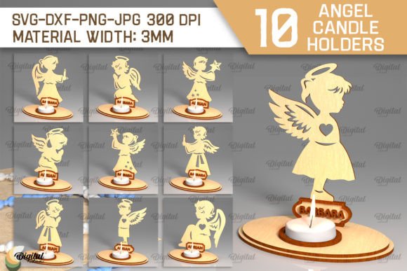 Download Angel Wooden Candle Holder Laser Cut - Angel Collection