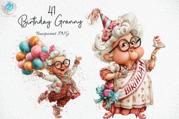 Download Birthday Quirky Granny Clipart PNG - Birthday Collection