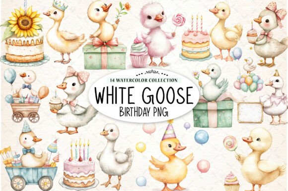 Download Watercolor Baby White Goose Birthday Png - Birthday Collection