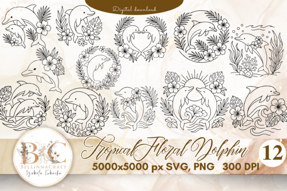 Download Tropical Floral Dolphin Bundle SVG PNG - Bundle svg png Collection