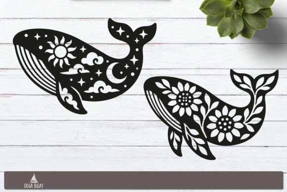 Download Whale Floral Celestial SVG Silhouette - Svg silhouette Collection
