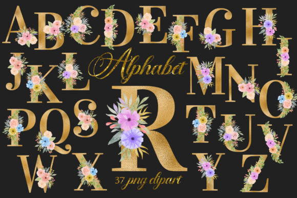 Download Gold Romantic Floral Alphabet Numbers - Premium Resources